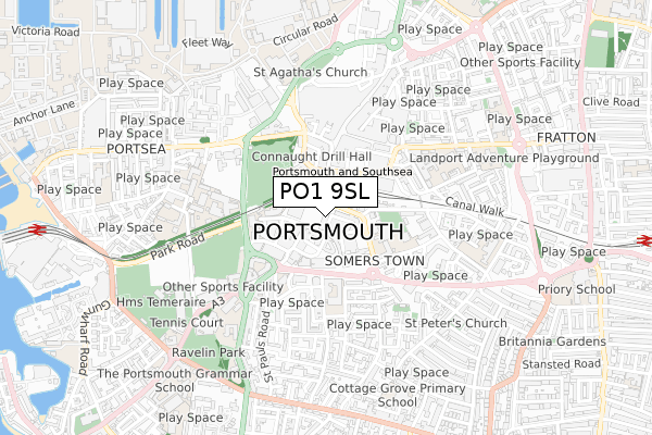 PO1 9SL map - small scale - OS Open Zoomstack (Ordnance Survey)