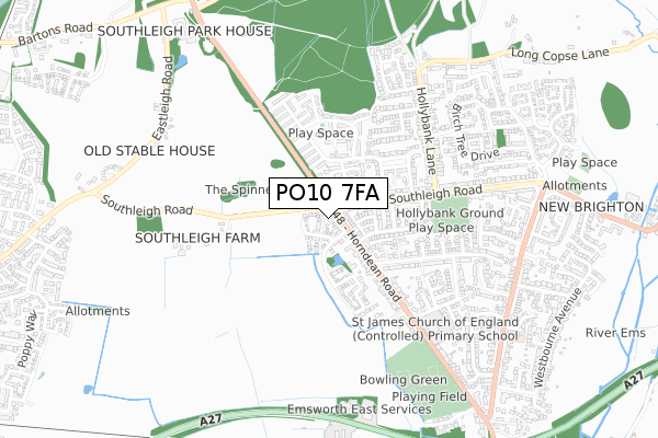 PO10 7FA map - small scale - OS Open Zoomstack (Ordnance Survey)