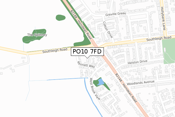 PO10 7FD map - large scale - OS Open Zoomstack (Ordnance Survey)