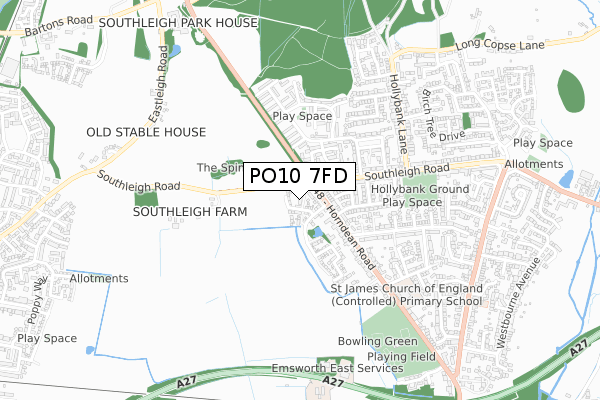 PO10 7FD map - small scale - OS Open Zoomstack (Ordnance Survey)