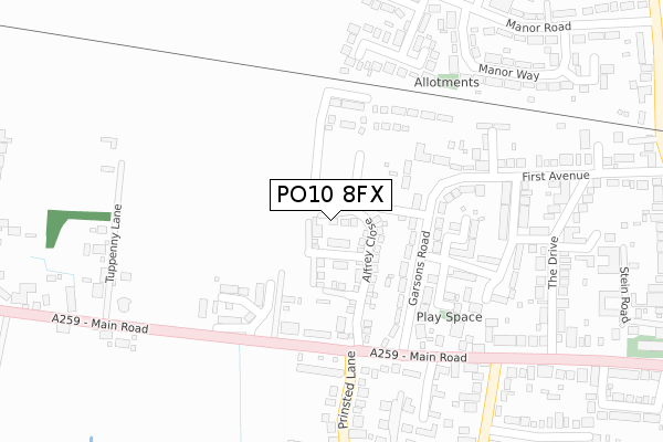 PO10 8FX map - large scale - OS Open Zoomstack (Ordnance Survey)