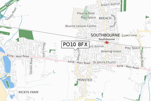 PO10 8FX map - small scale - OS Open Zoomstack (Ordnance Survey)