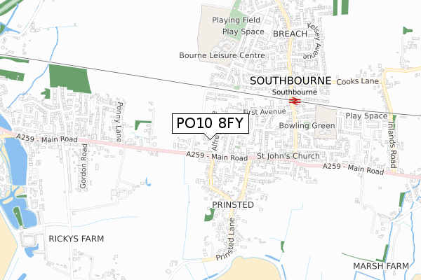 PO10 8FY map - small scale - OS Open Zoomstack (Ordnance Survey)