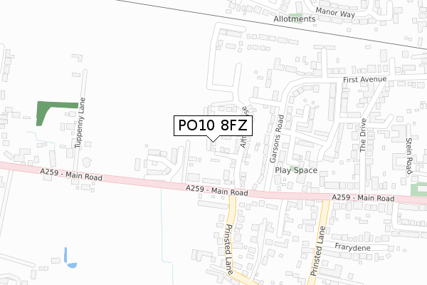 PO10 8FZ map - large scale - OS Open Zoomstack (Ordnance Survey)