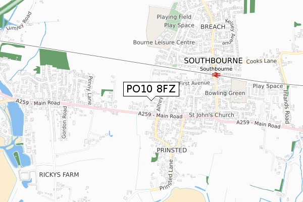 PO10 8FZ map - small scale - OS Open Zoomstack (Ordnance Survey)