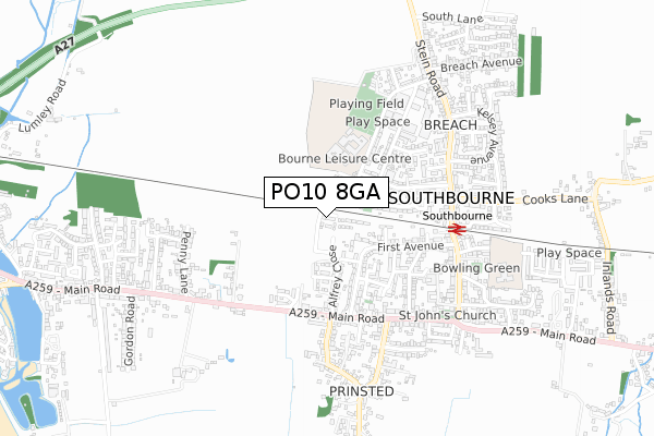 PO10 8GA map - small scale - OS Open Zoomstack (Ordnance Survey)