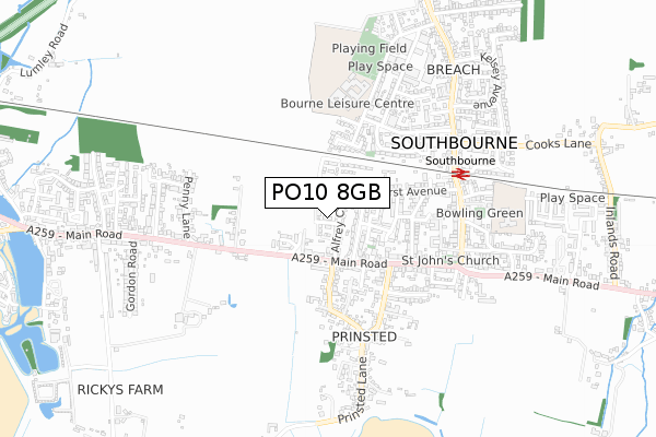 PO10 8GB map - small scale - OS Open Zoomstack (Ordnance Survey)
