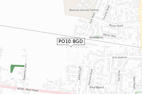 PO10 8GD map - large scale - OS Open Zoomstack (Ordnance Survey)