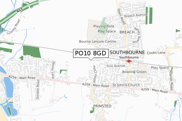 PO10 8GD map - small scale - OS Open Zoomstack (Ordnance Survey)