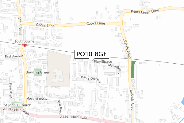 PO10 8GF map - large scale - OS Open Zoomstack (Ordnance Survey)