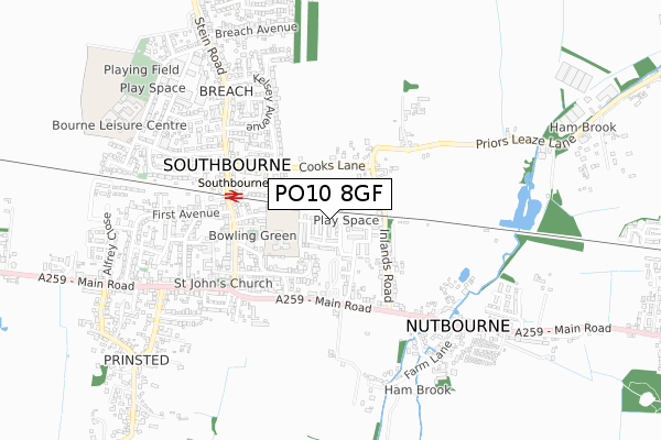 PO10 8GF map - small scale - OS Open Zoomstack (Ordnance Survey)