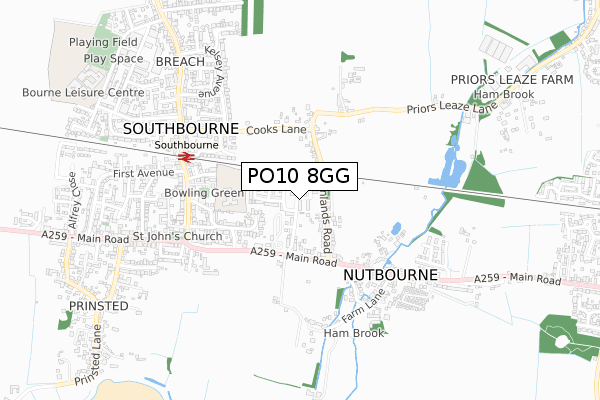 PO10 8GG map - small scale - OS Open Zoomstack (Ordnance Survey)