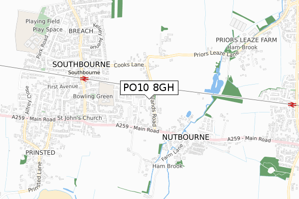 PO10 8GH map - small scale - OS Open Zoomstack (Ordnance Survey)