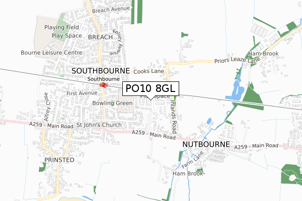 PO10 8GL map - small scale - OS Open Zoomstack (Ordnance Survey)