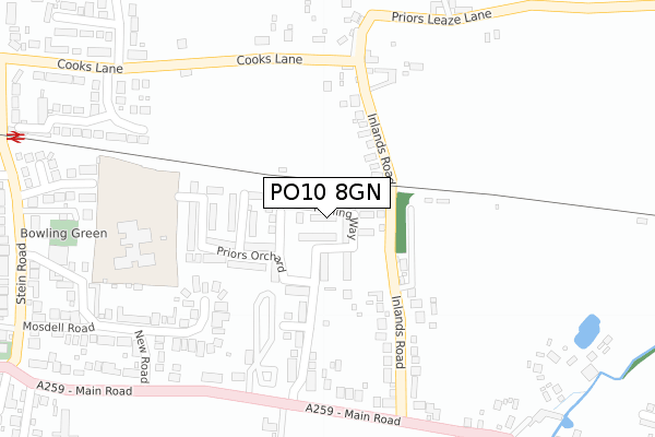 PO10 8GN map - large scale - OS Open Zoomstack (Ordnance Survey)