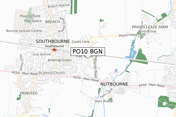 PO10 8GN map - small scale - OS Open Zoomstack (Ordnance Survey)