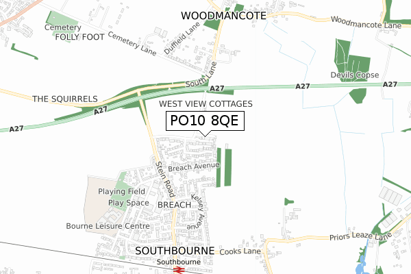 PO10 8QE map - small scale - OS Open Zoomstack (Ordnance Survey)
