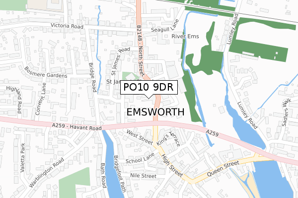 PO10 9DR map - large scale - OS Open Zoomstack (Ordnance Survey)