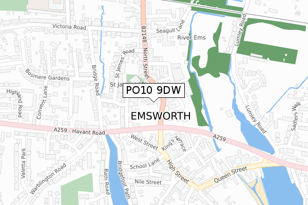 PO10 9DW map - large scale - OS Open Zoomstack (Ordnance Survey)