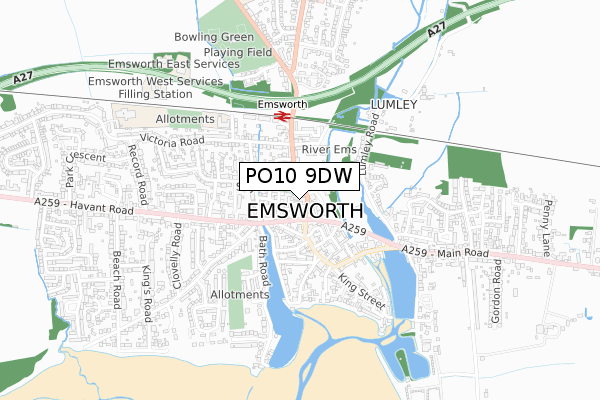 PO10 9DW map - small scale - OS Open Zoomstack (Ordnance Survey)