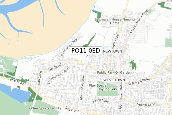 PO11 0ED map - small scale - OS Open Zoomstack (Ordnance Survey)