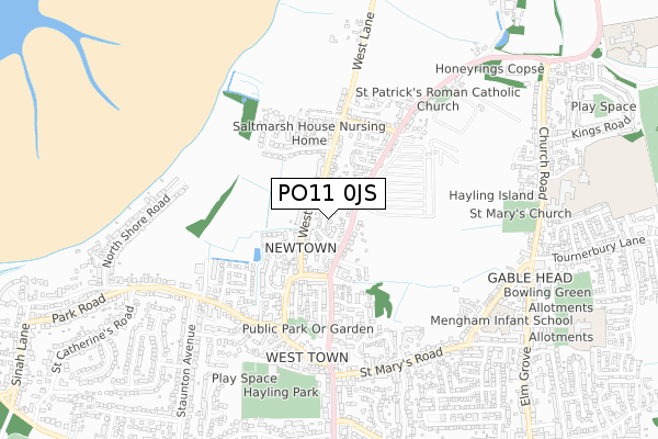 PO11 0JS map - small scale - OS Open Zoomstack (Ordnance Survey)