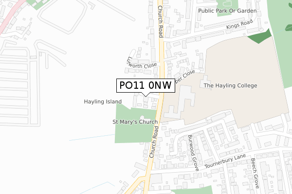 PO11 0NW map - large scale - OS Open Zoomstack (Ordnance Survey)