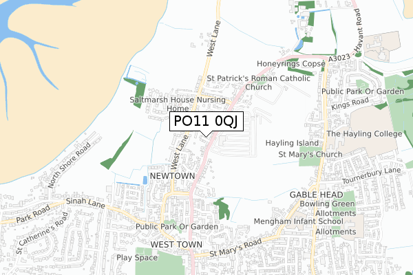 PO11 0QJ map - small scale - OS Open Zoomstack (Ordnance Survey)