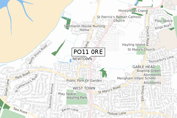 PO11 0RE map - small scale - OS Open Zoomstack (Ordnance Survey)