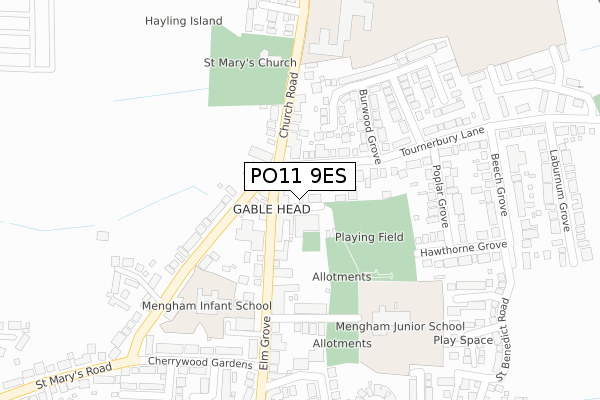 PO11 9ES map - large scale - OS Open Zoomstack (Ordnance Survey)