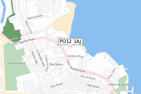PO12 1AJ map - large scale - OS Open Zoomstack (Ordnance Survey)