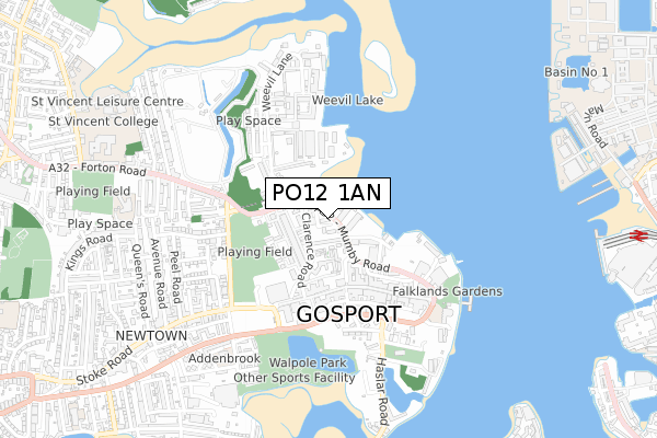 PO12 1AN map - small scale - OS Open Zoomstack (Ordnance Survey)