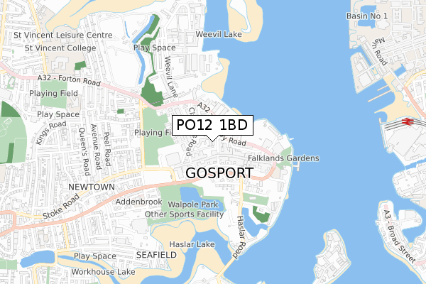 PO12 1BD map - small scale - OS Open Zoomstack (Ordnance Survey)