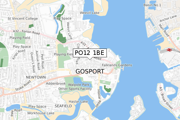 PO12 1BE map - small scale - OS Open Zoomstack (Ordnance Survey)