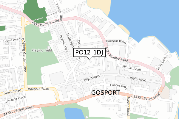 PO12 1DJ map - large scale - OS Open Zoomstack (Ordnance Survey)