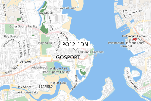 PO12 1DN map - small scale - OS Open Zoomstack (Ordnance Survey)