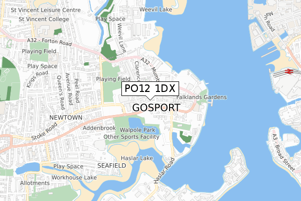 PO12 1DX map - small scale - OS Open Zoomstack (Ordnance Survey)