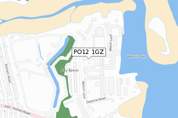 PO12 1GZ map - large scale - OS Open Zoomstack (Ordnance Survey)