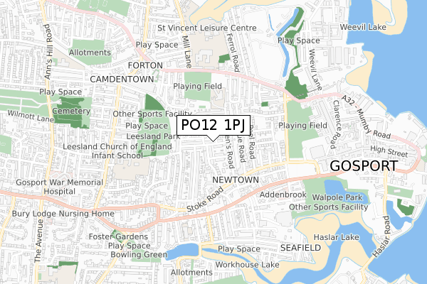 PO12 1PJ map - small scale - OS Open Zoomstack (Ordnance Survey)