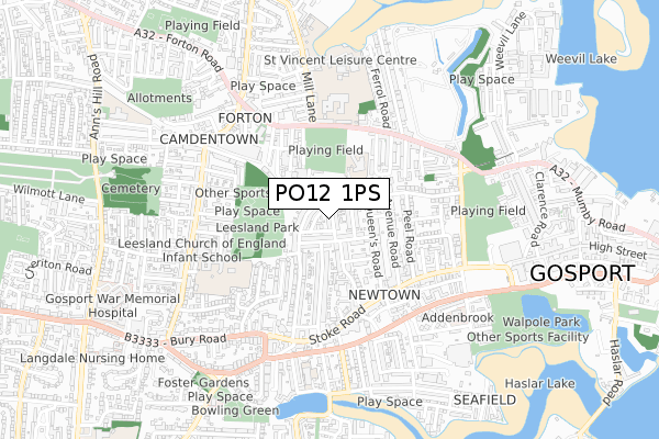 PO12 1PS map - small scale - OS Open Zoomstack (Ordnance Survey)