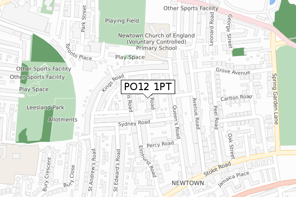 PO12 1PT map - large scale - OS Open Zoomstack (Ordnance Survey)