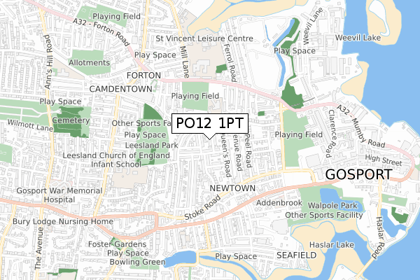 PO12 1PT map - small scale - OS Open Zoomstack (Ordnance Survey)