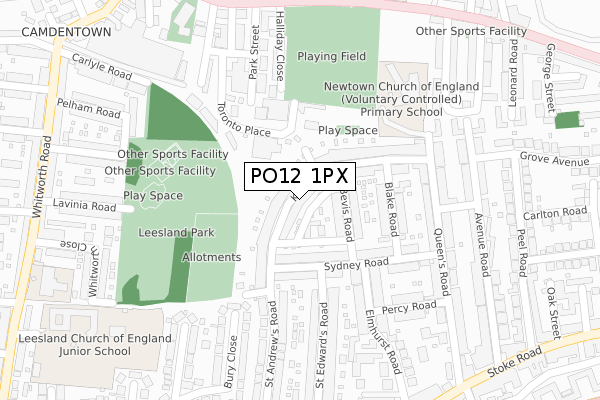PO12 1PX map - large scale - OS Open Zoomstack (Ordnance Survey)