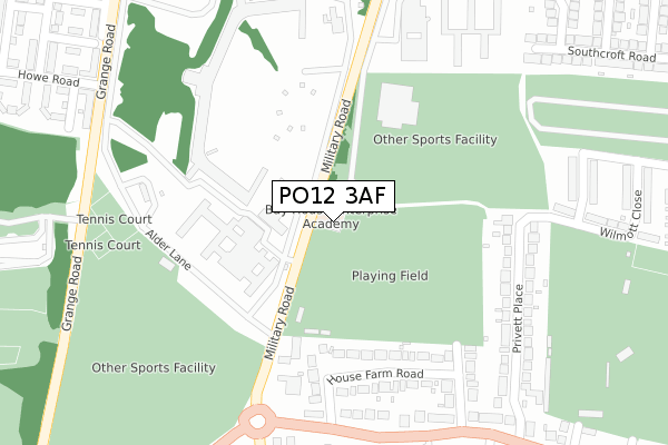 PO12 3AF map - large scale - OS Open Zoomstack (Ordnance Survey)