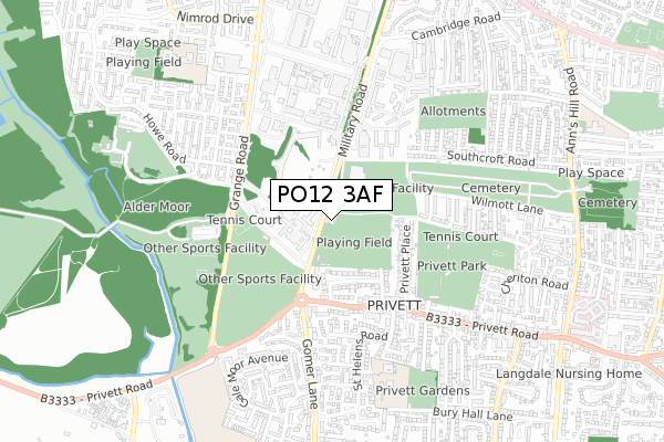 PO12 3AF map - small scale - OS Open Zoomstack (Ordnance Survey)
