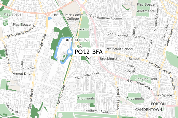 PO12 3FA map - small scale - OS Open Zoomstack (Ordnance Survey)
