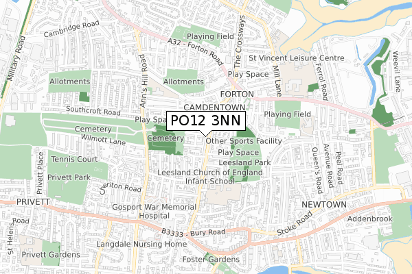 PO12 3NN map - small scale - OS Open Zoomstack (Ordnance Survey)