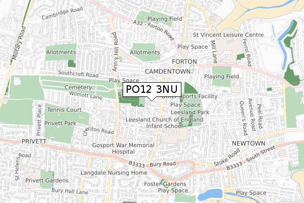 PO12 3NU map - small scale - OS Open Zoomstack (Ordnance Survey)