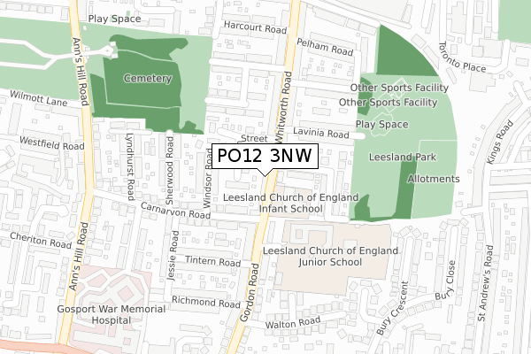 PO12 3NW map - large scale - OS Open Zoomstack (Ordnance Survey)