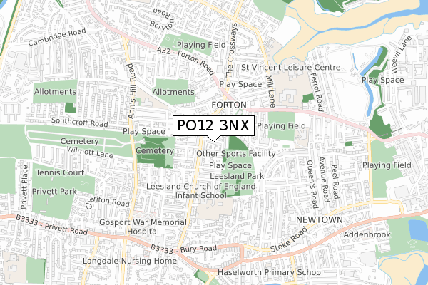 PO12 3NX map - small scale - OS Open Zoomstack (Ordnance Survey)
